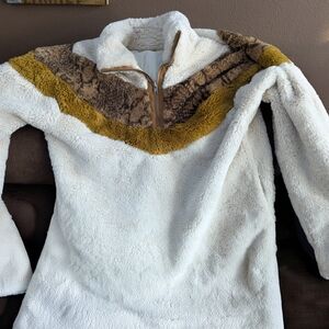 Mystree White and Brown Cowl Neck Sweater
